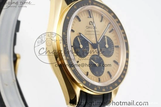 0327 TimelessDesign Speedmaster Moonwatch in Moonshine Gold YG RMF Best Edition YG Dial on Black Rubber Strap Manual Chrono 7834